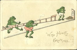 With Hearty Greetings Frogs Postcard Postcard