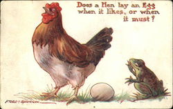 Hen and Frog Frogs Postcard Postcard