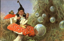 Gnome Blowing Bubbles Frogs Postcard Postcard