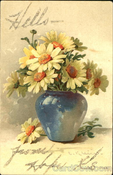 Yellow flowers in blue vase C. Klein