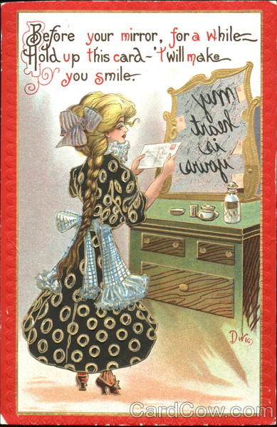 Woman reading a message in a mirror DWIG