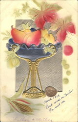 Fruit bowl with leaves and corn Postcard