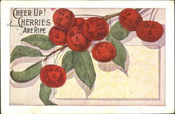 Cherries on the branch with faces Postcard
