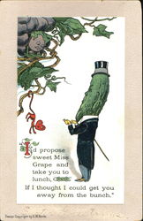 Pickle proposing to grape Fantasy Postcard Postcard