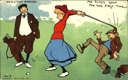 Ma Plays Golf For The First Time Postcard