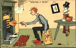 Wanted A Wife His Breakfast Postcard