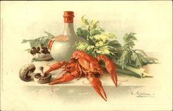 Lobster with mushrooms and greens C. Klein Postcard Postcard