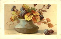 Still Life of Autumn Leaves and Black Berries C. Klein Postcard Postcard