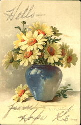 Yellow flowers in blue vase Postcard
