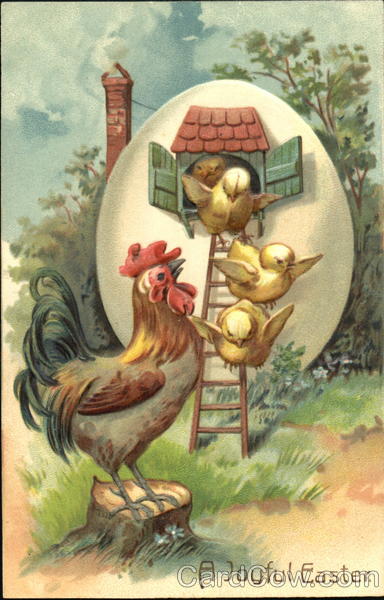 Father Rooster and Easter Chicks With Chicks