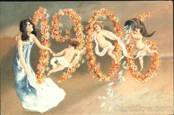 Angels with flowers 1906 New Year's