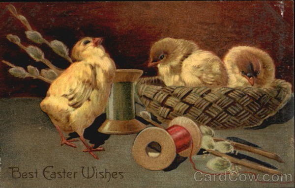 Easter chicks in a sewing basket With Chicks
