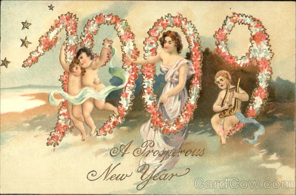 New Years Greeting with Angels 1909 New Year's
