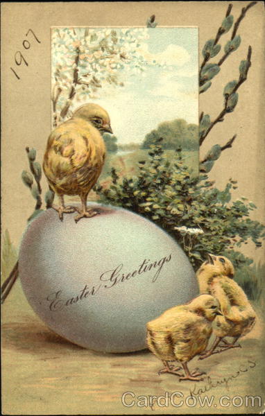 Three Easter chicks and an egg With Chicks