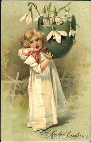 Girl carrying a pot of flowers With Children