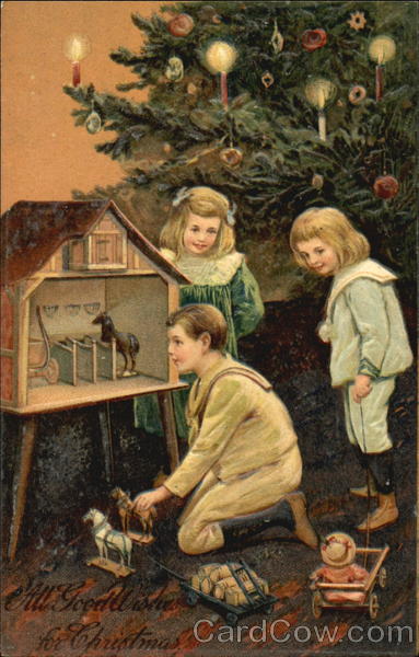 Three Children Playing on Christmas