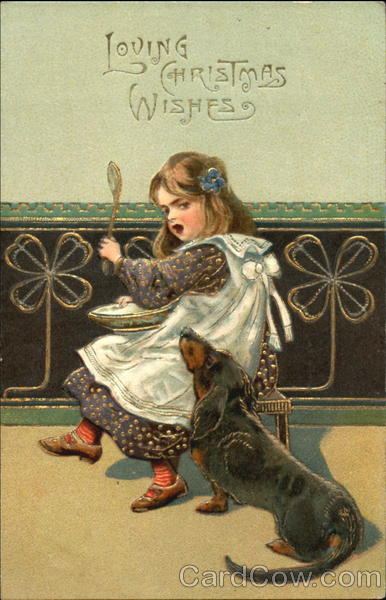 Girl Eating with Daschund Children