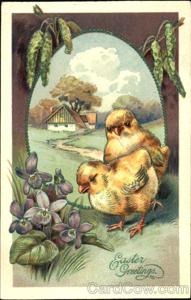 Two Chicks With Flowers With Chicks