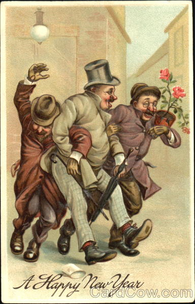 Three drunk men New Year's