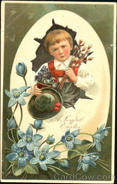 Child with an egg and spring flowers With Children