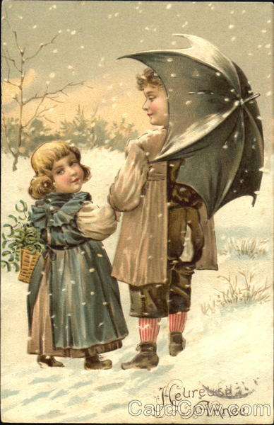 Two young children walking in the snow