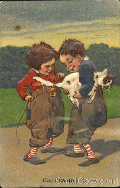 Two Boys Tying a Bell to a Cat's Tail Cats