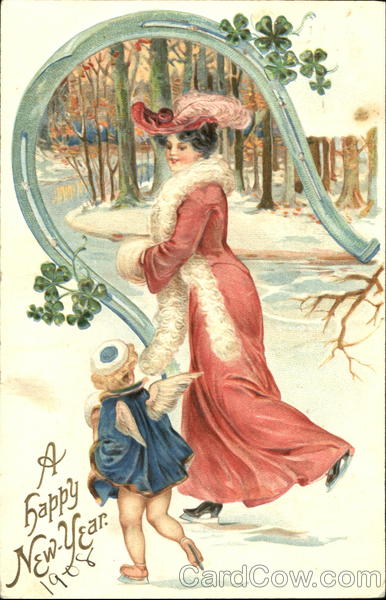 Lady & Cupid Ice Skating New Year's