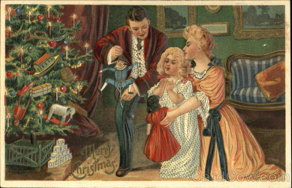 Family around Christmas Tree Children