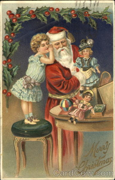 Girl Whispers to Santa Santa Claus