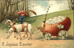 Easter Wagon Pulled by Lambs Postcard