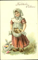 young lady with ducks Postcard