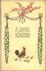 Easter Hen and Chicks with Garlands of Lilies of the Valley and Spring Blossoms Postcard