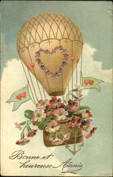 Hot Air Balloon with flowers in the basket Postcard