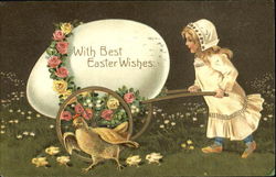 Girl Pushing Egg on Cart Postcard