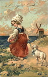 Easter Girl with Lamb Postcard