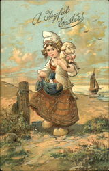 The sheep and lady Postcard