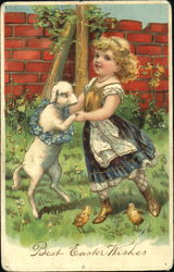 Girl dancing with lamb With Children Postcard Postcard