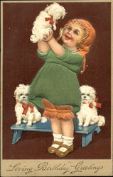 Girl with Puppies Girls Postcard Postcard