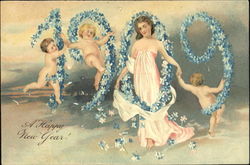 Flowers and Babies of New Years 1909 Postcard
