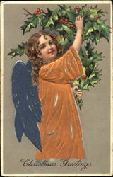 Angel with holly at Christmas Postcard