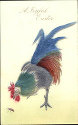 Rooster Eating Bug With Chicks Postcard Postcard