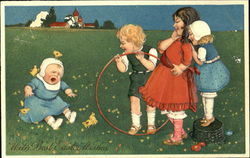 Baby Crys at Chicks, Whle Children Look On Postcard