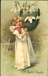 Girl carrying a pot of flowers Postcard