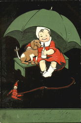 Under an Umbrella Children Postcard Postcard