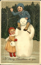 Children after building snowman Snowmen Postcard Postcard