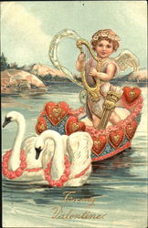 Valentine Cupid with Swans Postcard