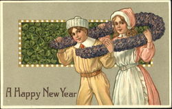 young man and woman with a flower wreath Postcard