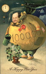 Man watering four leaf clovers Postcard