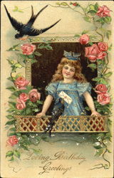 Robins and girl Postal Postcard Postcard