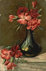 Red flowers Artist Signed Postcard Postcard